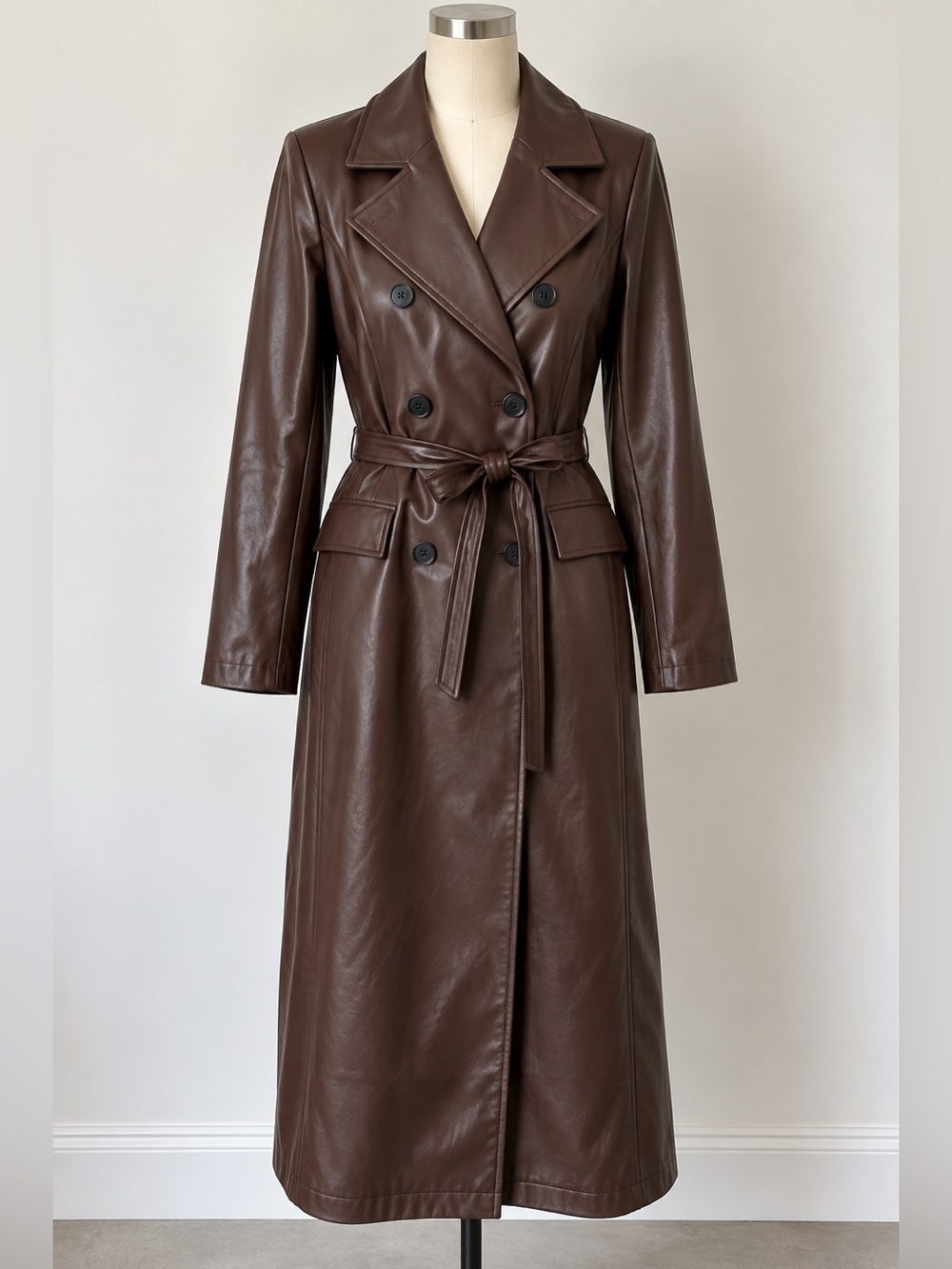 AVEC LES FILLES Dark brown faux leather trench coat. Brand new with tag